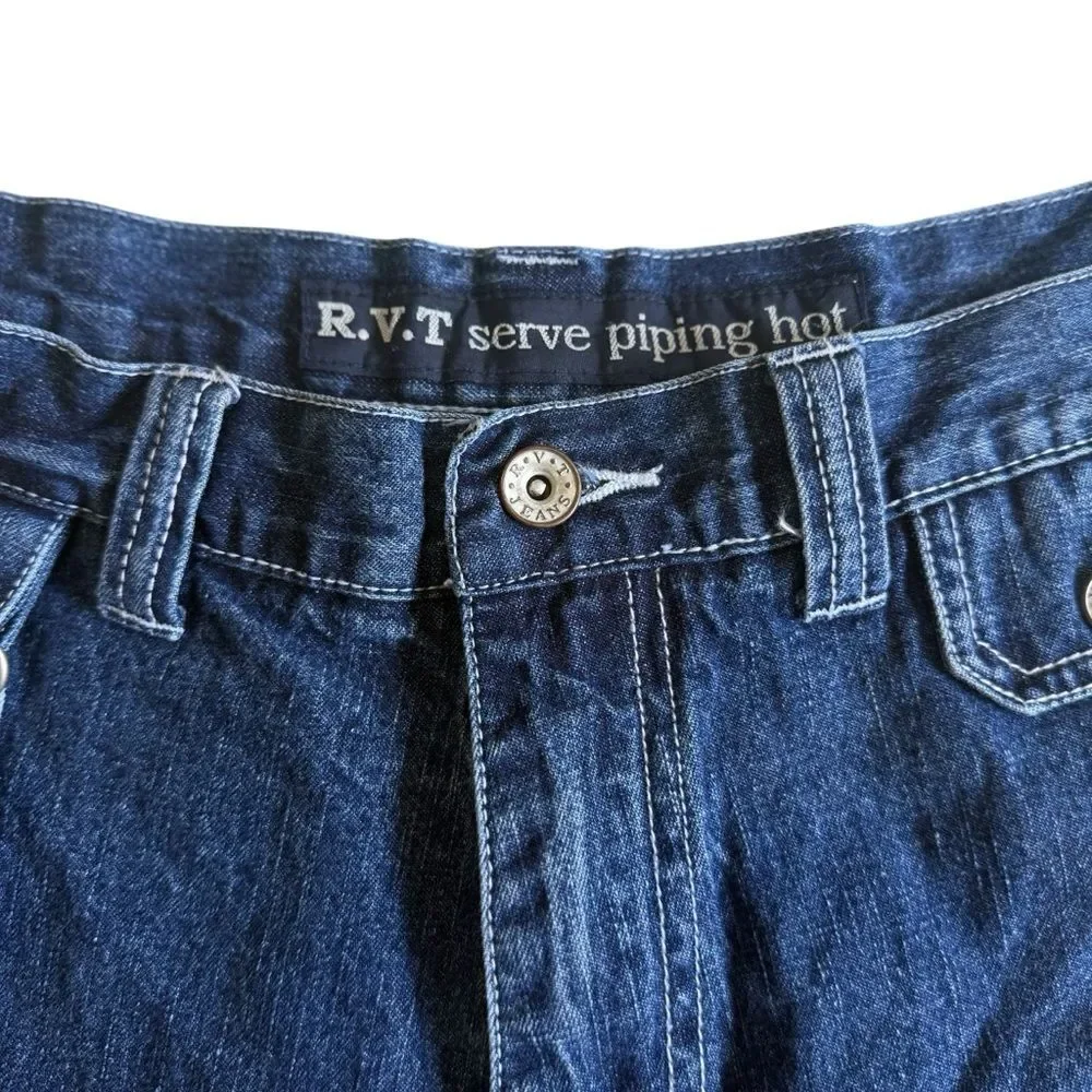 Vintage RVT Serve Piping Hot Denim Shorts Attached Denim Bag Blue Sz 20